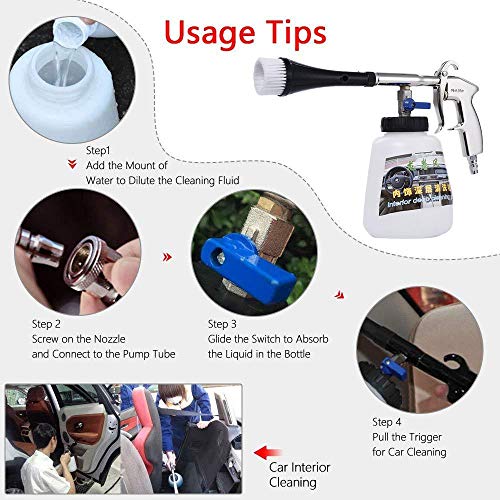 KOBWA Car Cleaning Gun, Car Interior Washing Gun Air Pulse Equipment High Pressure with Cleaning Nozzle Sprayer Foam Bottle Surface Interior Exterior Tornado Tool