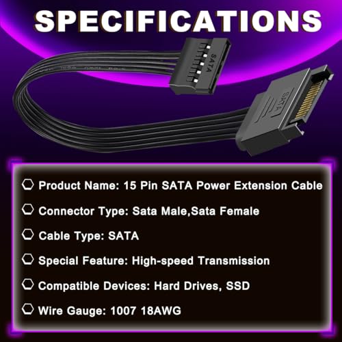 Cable extensor SATA de 15 pines para optimizar la corriente de discos HDD y SSD en tu PC 2