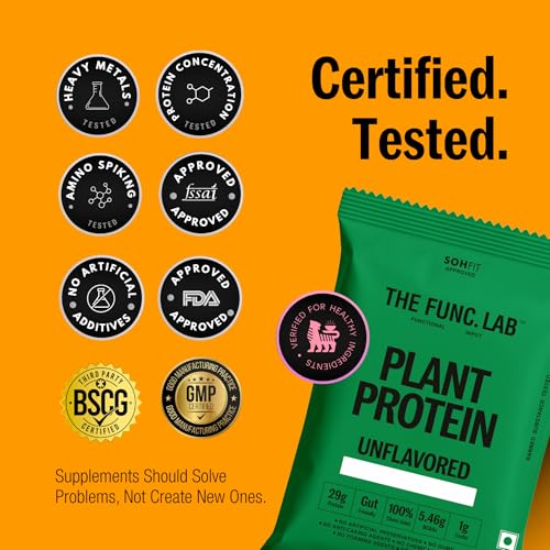 Image of The Func. Lab Plant Protein - Unflavoured Travel Packs | (4 * 35g Sachets) Pack of 2 | 29g Protein per Scoop | Pea and Rice Blend | Vegan, Sugar‑Free, 100% Clean Label, Gut Friendly, Vegetarian