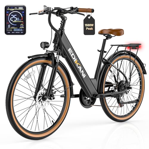 EDIKANI Electric Bike for Adults 70 Miles 1500W Peak 25MPH 26' Ebike for Women...