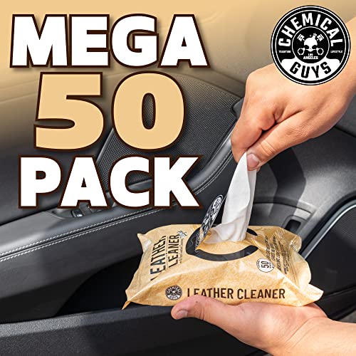 Chemical Guys Pmwspi20850 Leather Cleaner Wipes Mega 50 Pack For Car Interiors, Furniture, Boots, And More, Works On Natural, Synthetic, Pleather, Faux Leather And More, (50 Ct) #TOP1