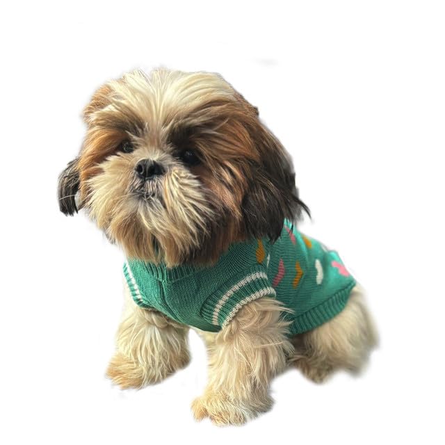 Image of Lulala Turtleneck Dog Sweater - Winter Coat Apparel Classic Cable Knit Clothes with Leash Hole for Cold Weather, Ideal Gift for Pet in New Year (Green, 8 Inch)