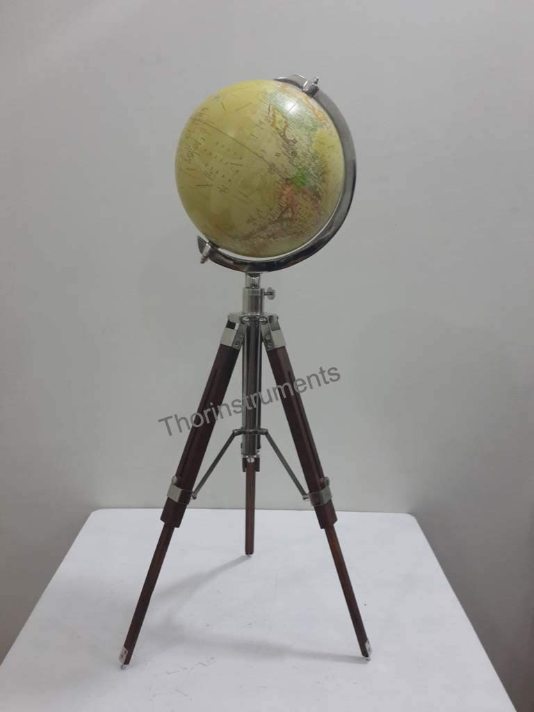 VINTAGE TABLE TOP GLOBE WITH BROWN TRIPOD STAND COLLECTABLE NAUTICAL Rustic Vintage Home Decor Gifts