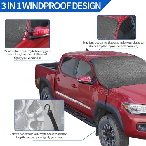 Image of Windshield Snow Cover Fit for Toyota Tacoma 2015-2022, Front Windshield Cover for Ice and Snow, Auto Extra Thick Windshield Ice Cover Protects Windshield from Rain, Sun, Frost (Black)