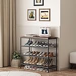 Shoe Rack Organizer 4 Tier Metal Organizer Shelf with Industrial MDF Board and Layer Fabric for Entryway Closet Bedroom Living Room Garage,Black & Rustic Brown - Image 5