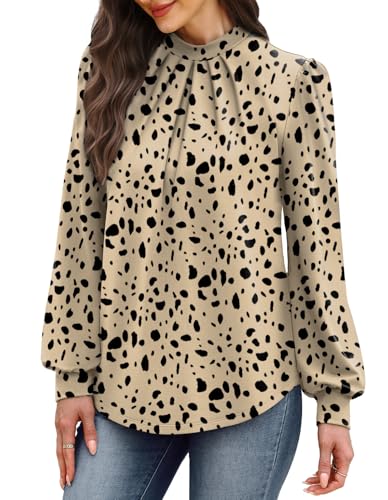 Image of WIHOLL Long Sleeve Shirts for Women Mock Neck Tops Pleated Front Blouses Dressy Casual Spring Fall Clothes 2026 Fashion