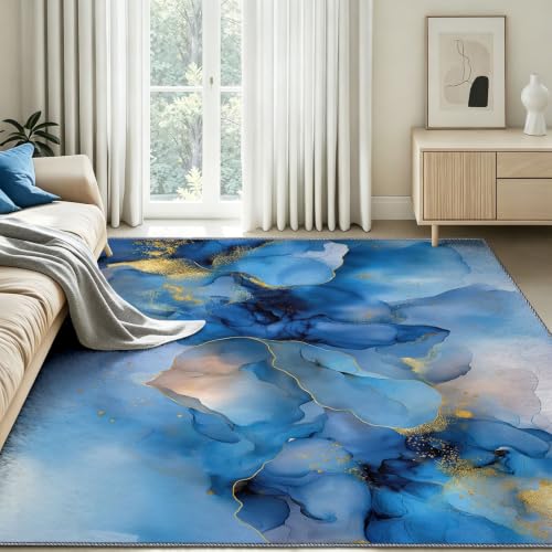 Alfombra de baño de 60 x 90 cm azul alfombra abstracta lavable para pasillo y dormitorio 8