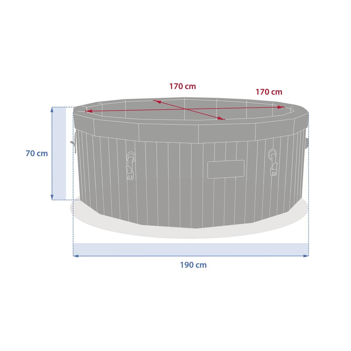 Hespéride - Spa Semi-Rigide Nordik Argile, Effet Bois, Ø 190 cm, 5-7 Personnes, 180 Jets, Connecté WiFi - pour Jardin, Terrasse