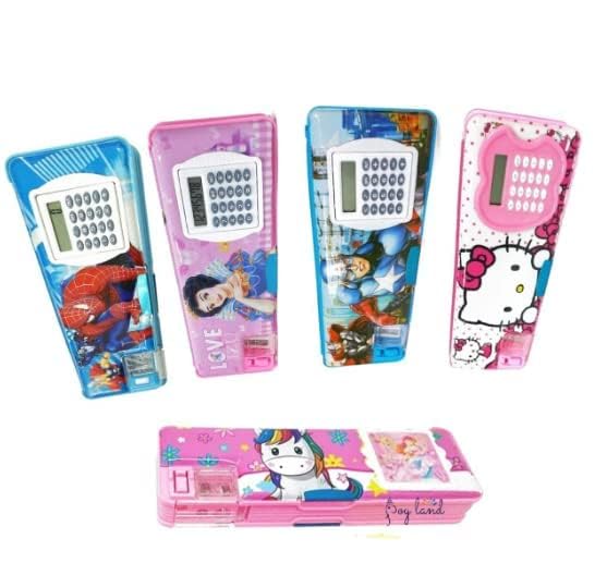 Image of Pack of 1 Multipurpose Magnetic Pencil Box with Calculator, Dual Sharpener for Girls & Boys for School, Big Size Cartoon Printed Pencil .(Any one Design Will be Sent)
