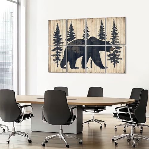 8 Pack Paneles Acústicos Decorativos Absorbentes de Sonido Estilo Rústico con Diseño de Bosque y Oso, 48"x32" miniatura 7