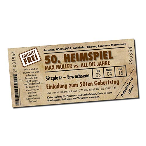 Einladung Einladungskarte Geburtstag (30 Stück) Heimspiel Ticket