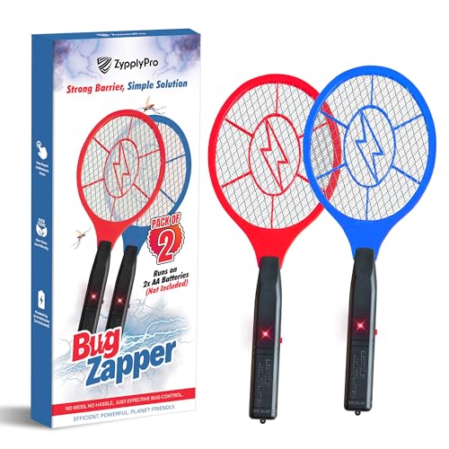 ZypplyPro® Pack of 2 Electric Fly Swatter - Bug Zapper Racket with Protective net Layer – Fly...