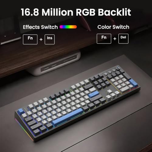 Image of Kisnt KN104 Wireless Mechanical Keyboard, 100% Full Size with Knob, Bluetooth /2.4GHz /USB-C, Custom RGB Backlit, Hot-Swappable Linear Switch, Creamy Sound for Gaming /Typing (Carbon Black)