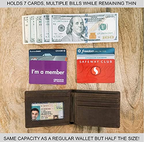 Image of Contacts Men's Genuine Leather Wallet | RFID Blocking Bifold Wallet for Men | Up to 8 Card Slots Including 1 ID Window (Hunter Brown)
