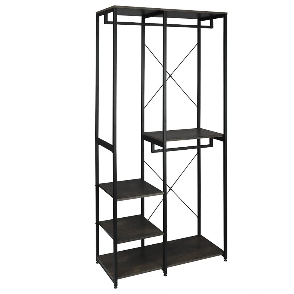 MOBYGKFY 1pc Wood Steel Coat Rack Floor Standing Clothes Hanging Storage Shelf Clothes Hanger Racks Shoe Rack Bedroom Furniture(Svart)