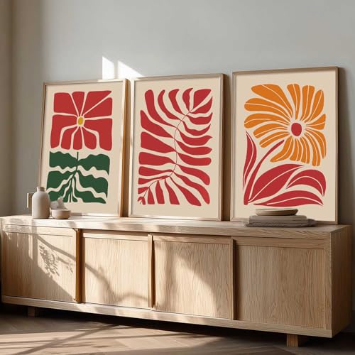 Image of kotart Home Decor Boho Painting Decorative Wall Art poster With Frame For Living Room Bed Room Hotel Wall Decor Digital Reprint Set of 3 (13X17 inch)