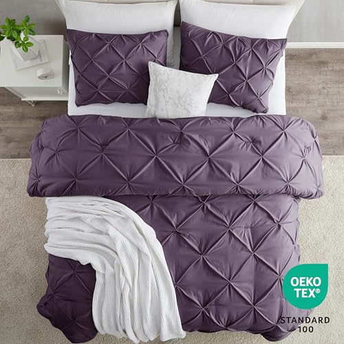 Image of Nestl Purple Duvet Cover Full Size - Soft Double Brushed Duvet Set with Button Closure & Corner Ties, 3 Piece Luxurious Pinch Pleated Duvet Cover Set 80x90 Inches with 2 Pillow Shams