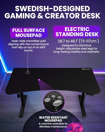Image of Arozzi Arena Moto Gamer Desk - 63x32 inch Electric Standing PC Gaming Desk with Storage for Cables - Dual Motor Steel Frame & Full-Surface Washable Mousepad - Pure Black