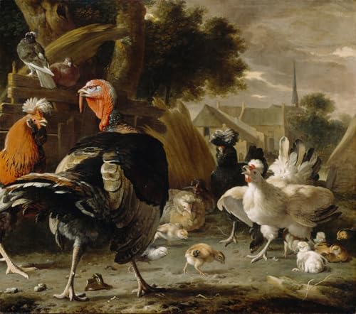 Cuadro SERENDIPITP Patio de aves, pintura al óleo de Melchior De Hondecoeter (60x90cm)