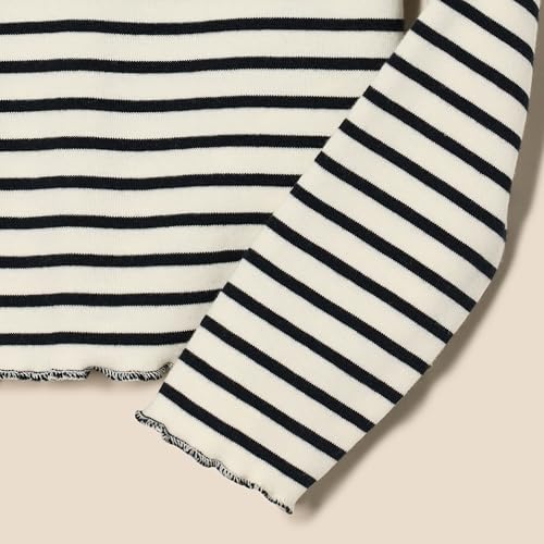 Amazon Essentials Camiseta Corta de canalé de Manga Larga para niñas pequeñas, Color Blanco y Negro, Rayas francesas, Talla 4T