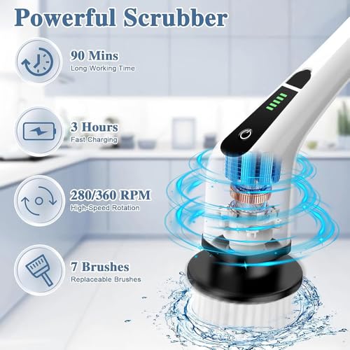 Image of 9 in 1 Cordless Electric Spin mop Floor Cleaning Machine Electric Spin Scrubber, Cleaning Brush, Shower Scrubber Power Cleaning Brush with Extension Handle, Bathtub Grout Tile Floor
