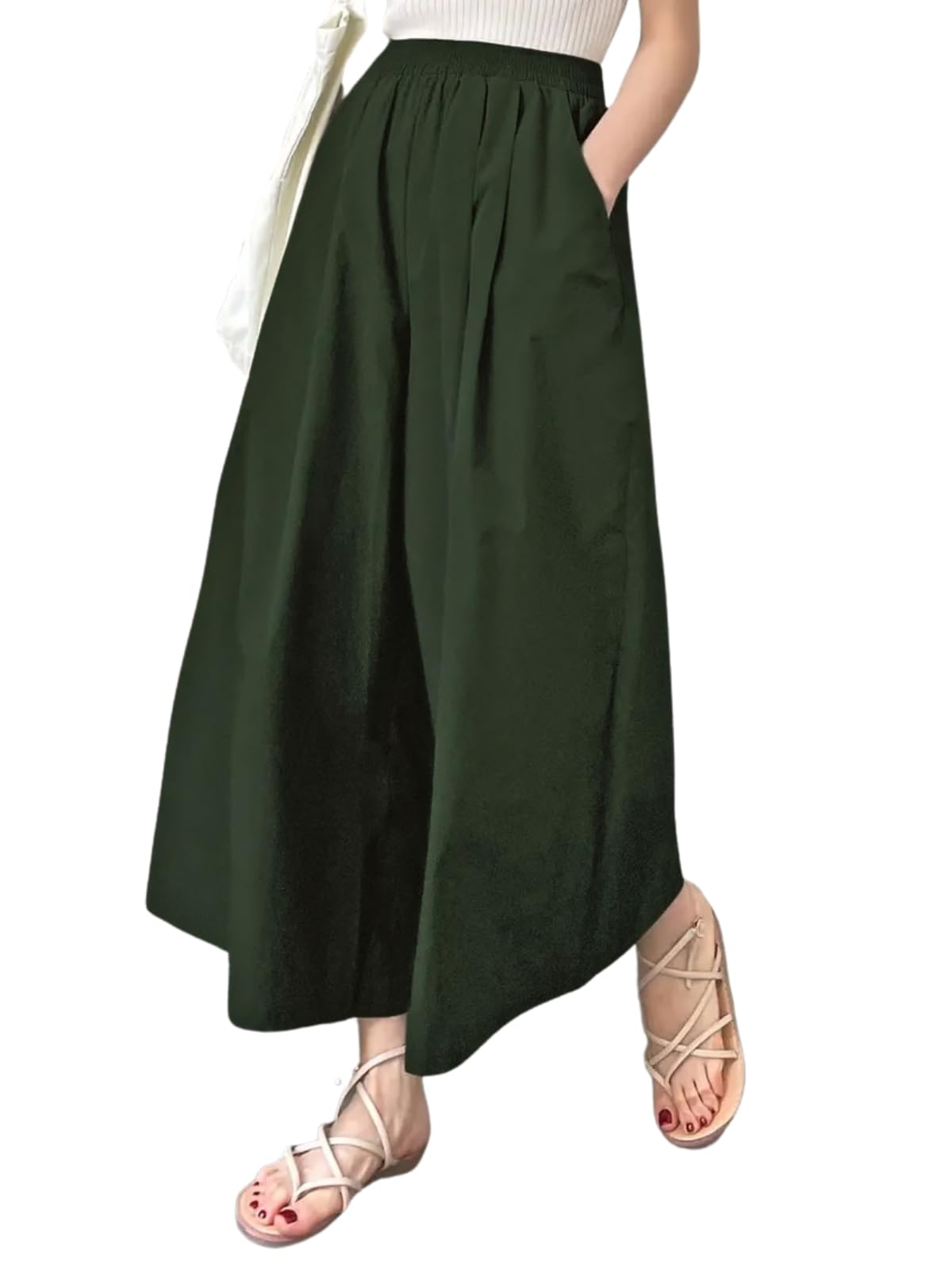 Women High Waist Wide Leg Trousers | Casual & Formal Poly Cotton Pants for Women | Loose Fit Track Pants | Relaxed Fit Pleated Trousers for Casual & Semi-Formal Wear-image-40
