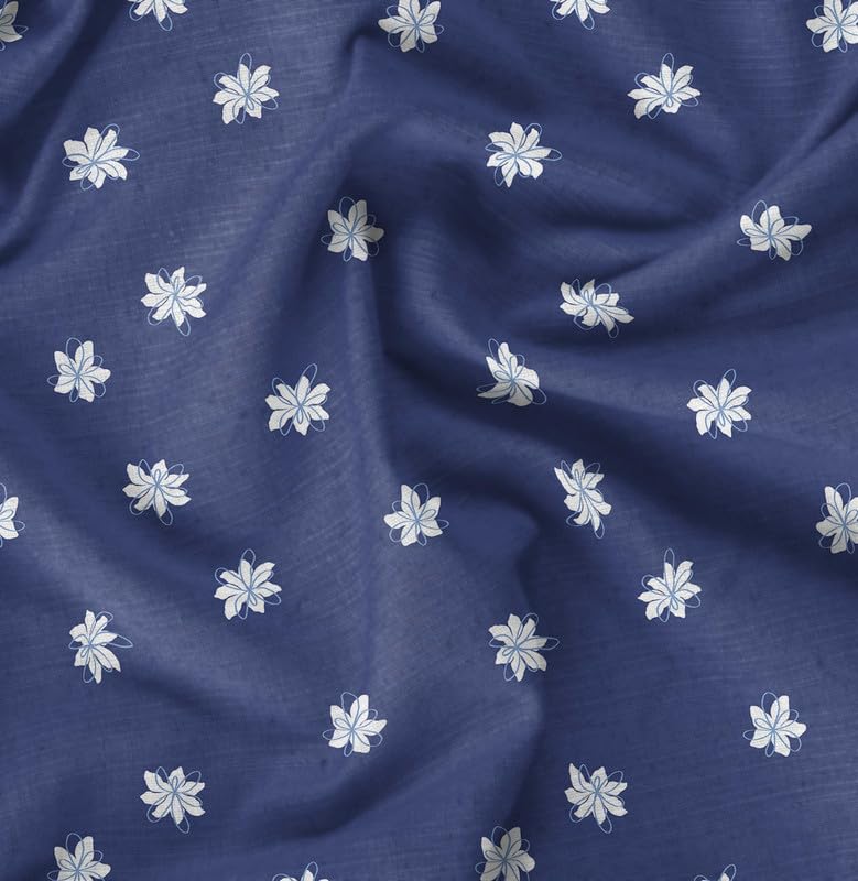Soimoi Floral Print - Blue, Viscose Rayon Fabric Material - 42 Inch Wide, 1 Meter, Unstitched Material for Dresses, Blouses, Skirts, Sleepwear, Kids Clothing — image 1