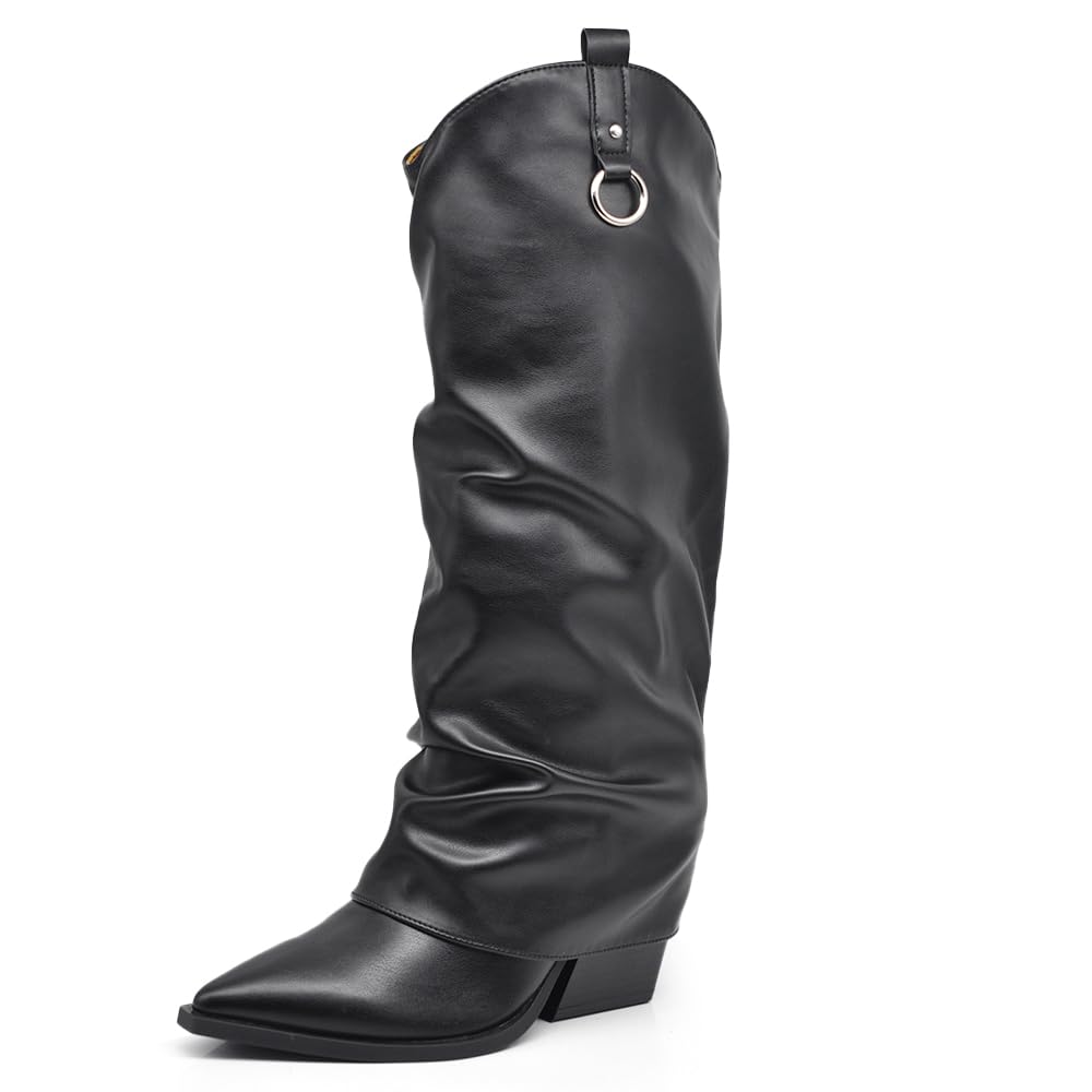 IF Fashion Scarpe Stivali Texani Arricciati Da Donna Con Ghetta Risvolto MP627
