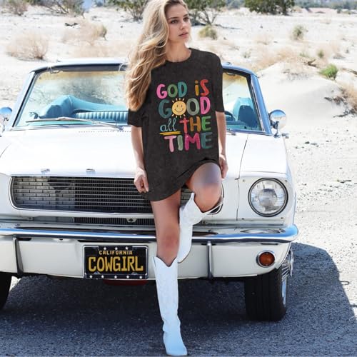 Image of Christian Shirts for Women Oversized God is Good Tshirt Vintage Religious Jesus Tees Inspirational Bible Verse Tops