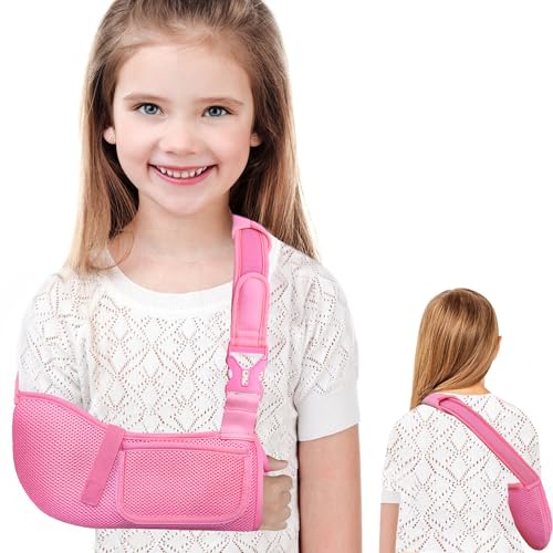 VISKONDA Kids Arm Sling Mesh Medical Sling with Adjustable Shoulder Pad Breathable Children Arm Support Shoulder Immobilizer Brace for Elbow Wrist Injury Torn Rotator Cuff Post-Surgery(Pink X-Small)