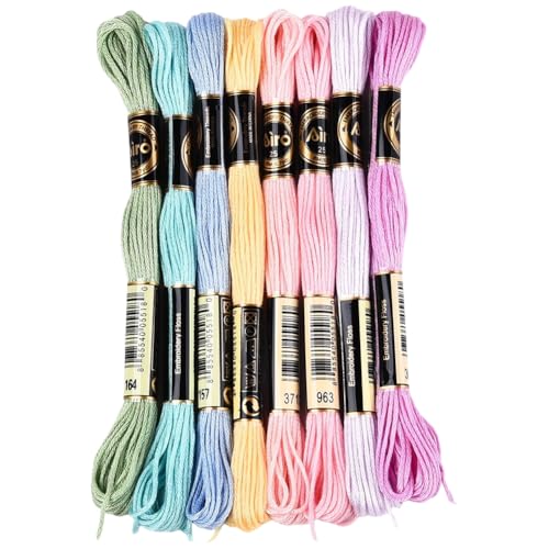 Image of 8 Skeins 6 Strands Colorful Embroidery Floss Variegated Candy Color Friendship Bracelet String Polyester Cross Stitch Thread Yarn Threads Bulk for Hand Sewing Craft Bracelets Making Knitting