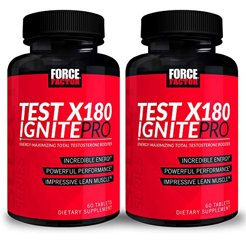 Force Factor Test X180 Ignite Pro Testosterone Booster and Pre Workout for Men with Fenugreek Seed Zinc and Caffeine to Build Lean Muscle and Boost Athletic Performance Tablets 2Pack, 120 Count