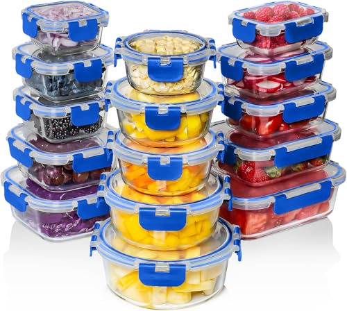 Image of Razab 30 PC Glass Food Storage Containers with Lids - Reusable Glass Meal Prep Containers for Lunch and Leftovers - Airtight & Leakproof Snap Locking Lids - Oven, Freezer, Microwave, Dishwasher Safe