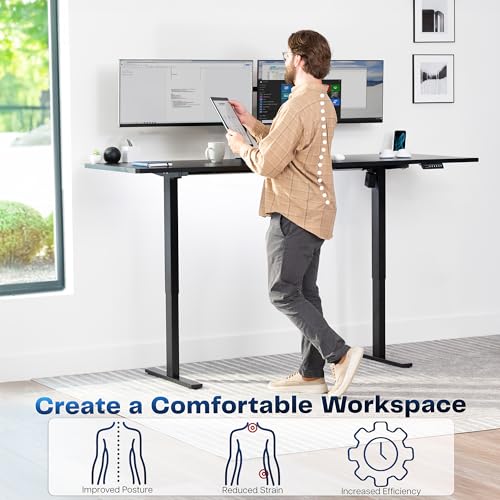 Image of VIVO Black 83 x 30 in Standing Desk, DESK-KIT-1B8B | Electric, Holds 220 lbs, Sit Stand, Height Adjustable, Extra Deep Table Top, Memory Presets, 1B Series, Black Frame