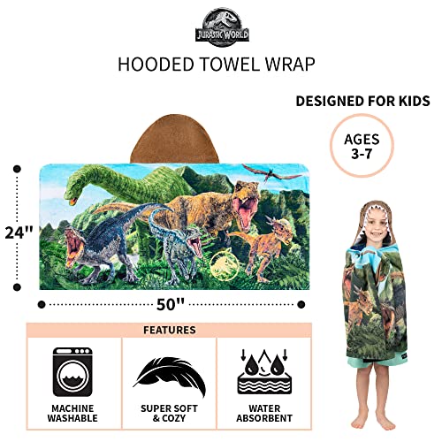 Image of Jurassic World Dominion Soft Bath /Pool /Beach Cotton Terry Hooded Towel Wrap, 24 Inches x 50 Inches, By Franco Kids