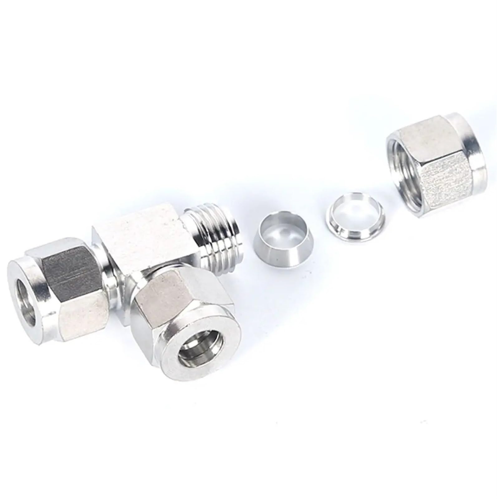 Conector en T de 3 vías Conector de tubería en T, Conector 3 vías Iguales, Casquillo Acero Inoxidable, Adaptador conexión compresión Aire neumático