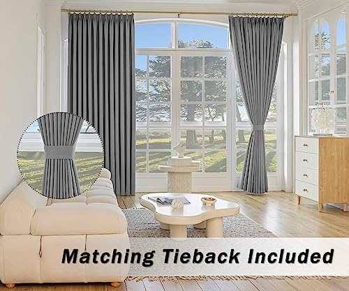 MUMFAS 72 W x 96 L inch Pinch Pleated Curtain Room Darkening Thermal Insulated Waterproof Faux Linen Drape for Living Room Bedroom Meetingroom Club Theater Patio Door (1 Panel, Light Grey) - image 4