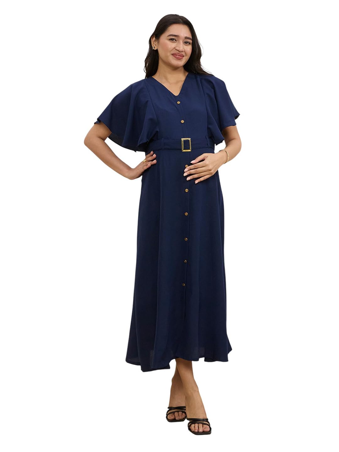 momtobe Women's Cotton Maternity Dress | Nursing Feeding Dress with Concealed 14-Inch Side Zippers | Office Wear for Pregnancy & Postpartum-picture-0