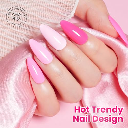 Image of Beetles Pink Gel Polish Set - Pink Soda with Color Card, 6 Colors Summer Gel Nail Polish Set 15ML /0.51FlOz, Same Color Bottle Professional Manicure Salon, Long-Lasting Soak Off UV LED Summer Nails