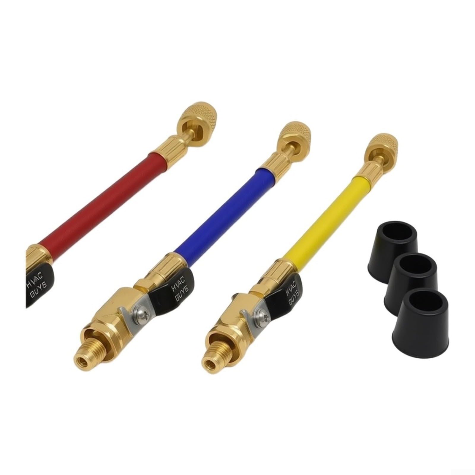 3 Stück Messing HVAC Schläuche mit Kugelhähnen 1/4 Zoll x 1/4 Zoll für R410A R22 R134a AC Service Kit