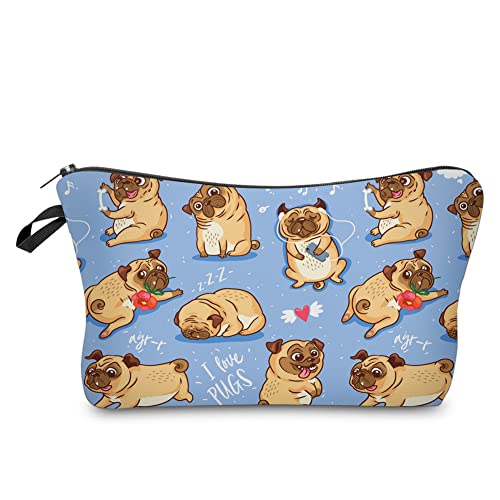 Travel Cosmetic Bag Makeup Bag I Love Pugs for Women Loomiloo Waterproof Small Travel Bags with Zipper Cute Traveling Accessories Pouch for Ladies, Teen Girls (Gifts 51491)