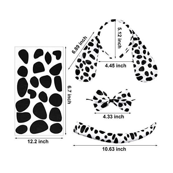 Willbond dalmatian dog ear headband, bow tie, tail set with 4 sheets adhesive felt circles felt pads for halloween diy projects costume party decorations supplies - image 3