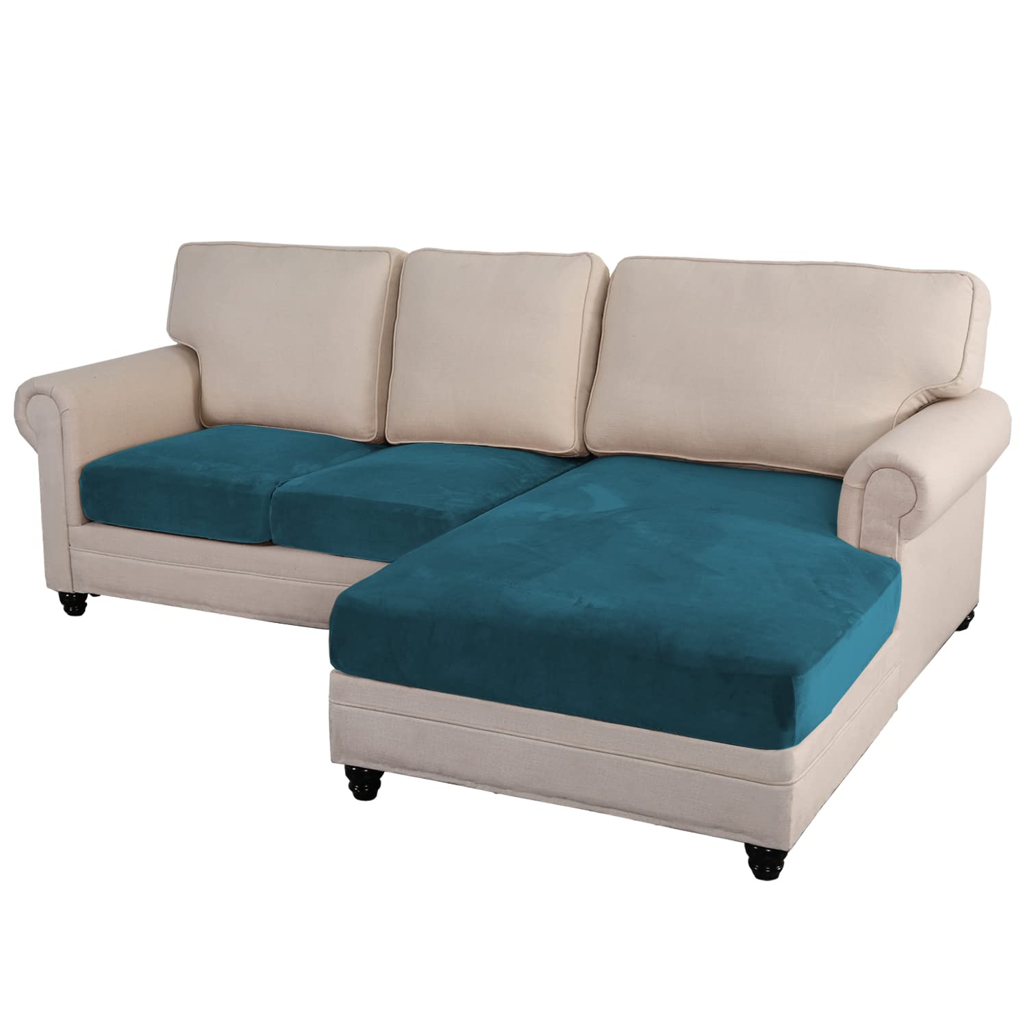 Mingfuxin Sectional Couch Covers 3 Pieces Velvet Sofa Seat Cushion Covers L Shape Separate Cushion Couch Chaise Cover Elastic Furniture Protector for Both Left/Right Sectional Sofa Couch