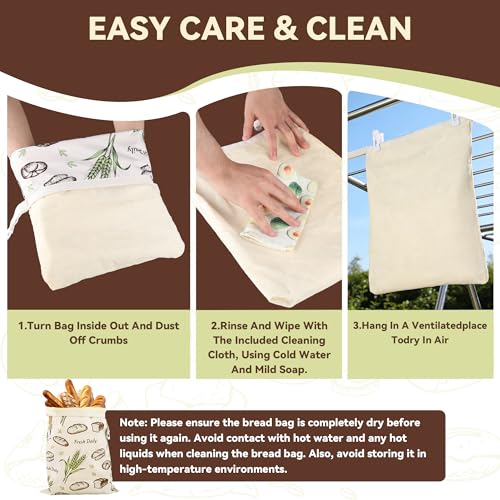 2 Pack Beeswax Bread Bags for Homemade Bread,17x13 In Sourdough Storage Bags,Snap Lock Seal Keeps Bread Fresher Longer,Matching Biodegradable Cleaning Cloth,Gifts for Love Baking — view 5