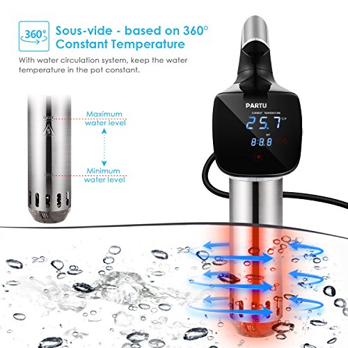 Sous Vide Cooker, PARTU Thermal Immersion Circulator with Precise Temperature and Time Control, Stainless Steel Body with Removable Clamp, Ultra-Quiet, 850W