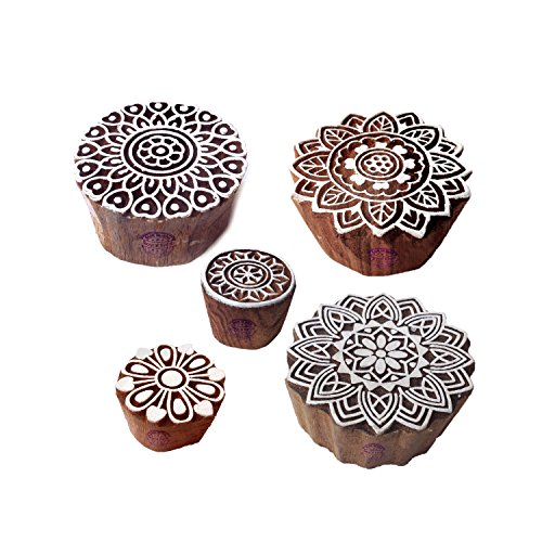 Handcrafted Designs Mandala et Rond Bois Bloc Tampons (Set de 5)