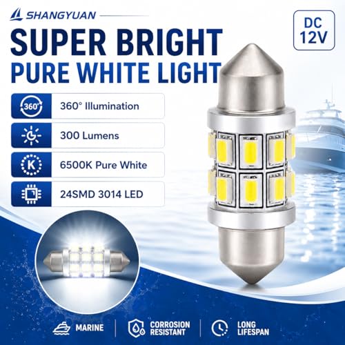 Shangyuan 31mm Marine LED Festoon Bulbs for Navigation, Boat Anchor & Mast Masthead Lights, Super Bright 12V 2PCS by Shangyuan - Image 4