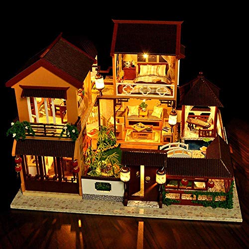 DIY Chinesische Villa Puppenhaus Miniatur-Kit Mit Musik Und Staubdicht Lotusteich Mondlicht Puppenhaus Led-Leuchten… – Bild 3