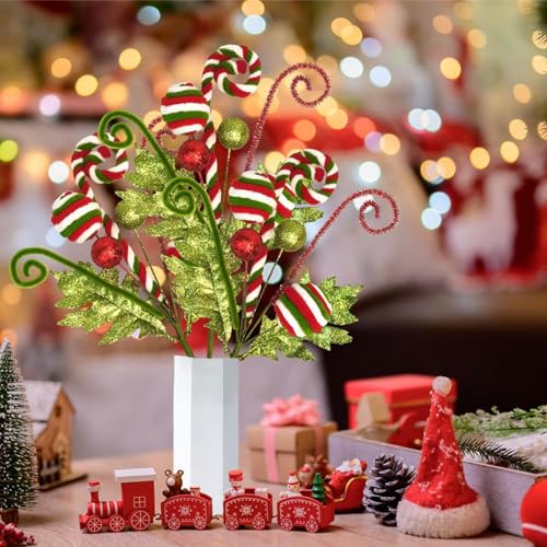 Sucres d'orge de Noël pour branche de sapin, pics décoratifs scintillants de fêtes - 5