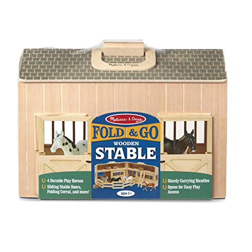 Melissa & Doug Fold and Go Wooden Horse Stable Dollhouse with Handle and Toy Horses (11 pcs) - image 6